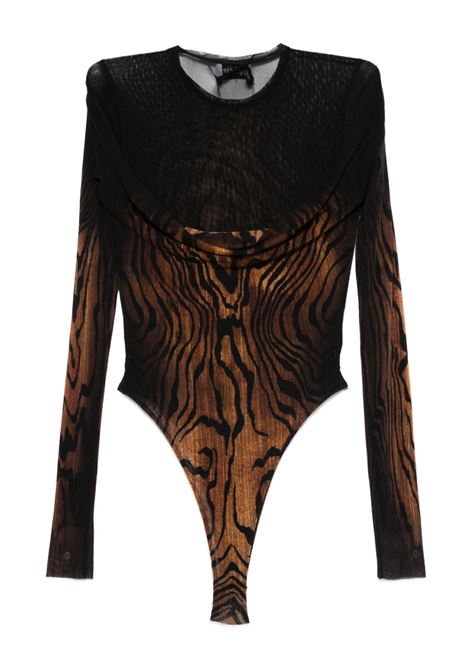 body mesh printed wood donna nero e marrone JEAN PAUL GAULTIER | 25/03-W-TO314-M002P0060